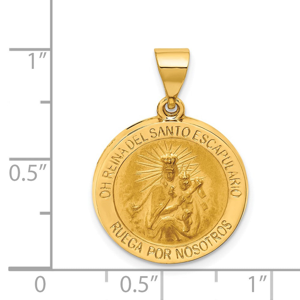 14k Yellow Gold 18.25 mm Hollow Round Spanish Escapulario Reversible Medal (1.37 grams)