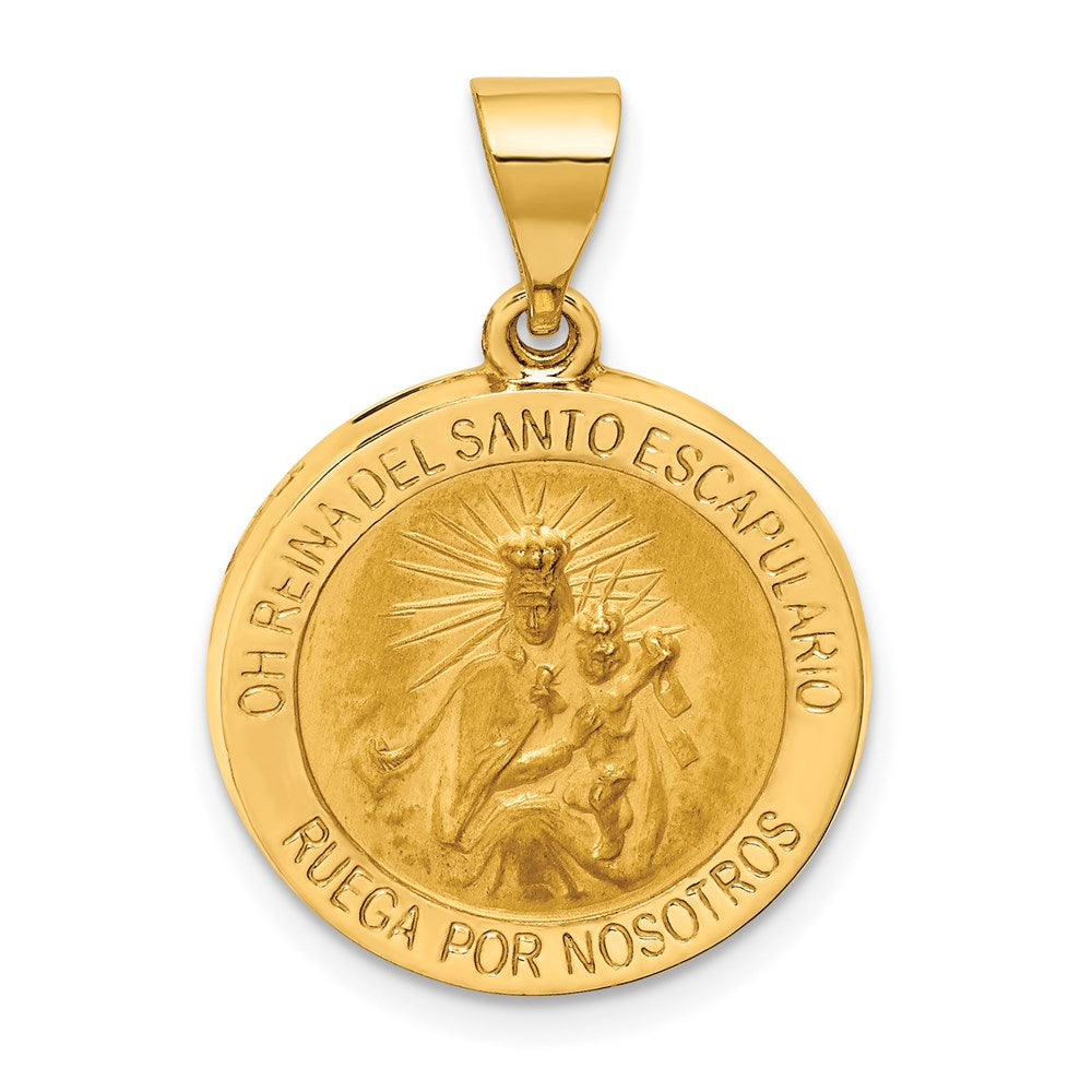 14k Yellow Gold 18.25 mm Hollow Round Spanish Escapulario Reversible Medal (1.37 grams)