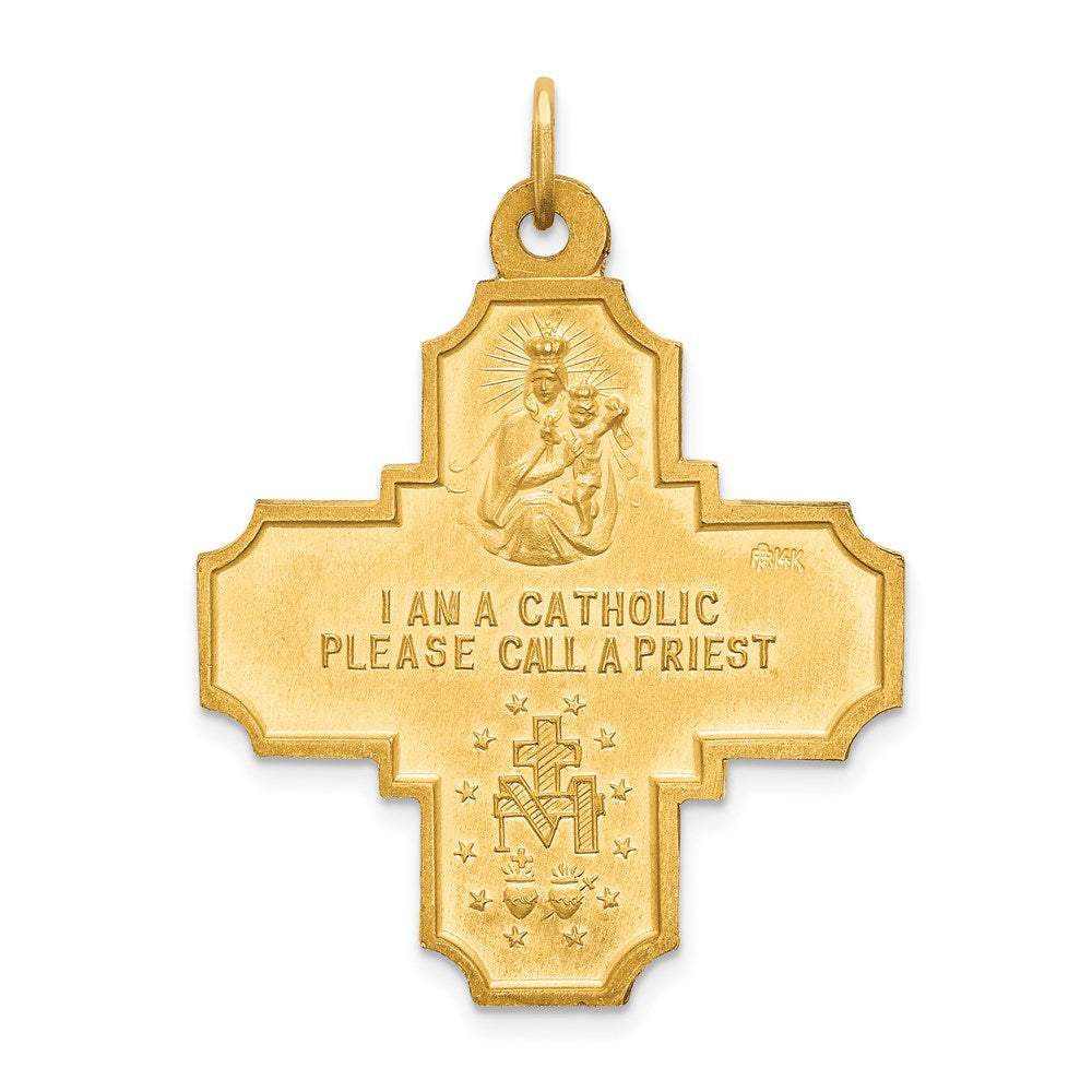 14k Yellow Gold 28 mm Solid Polished/Satin Large 4-Way Medal (5.84 grams)