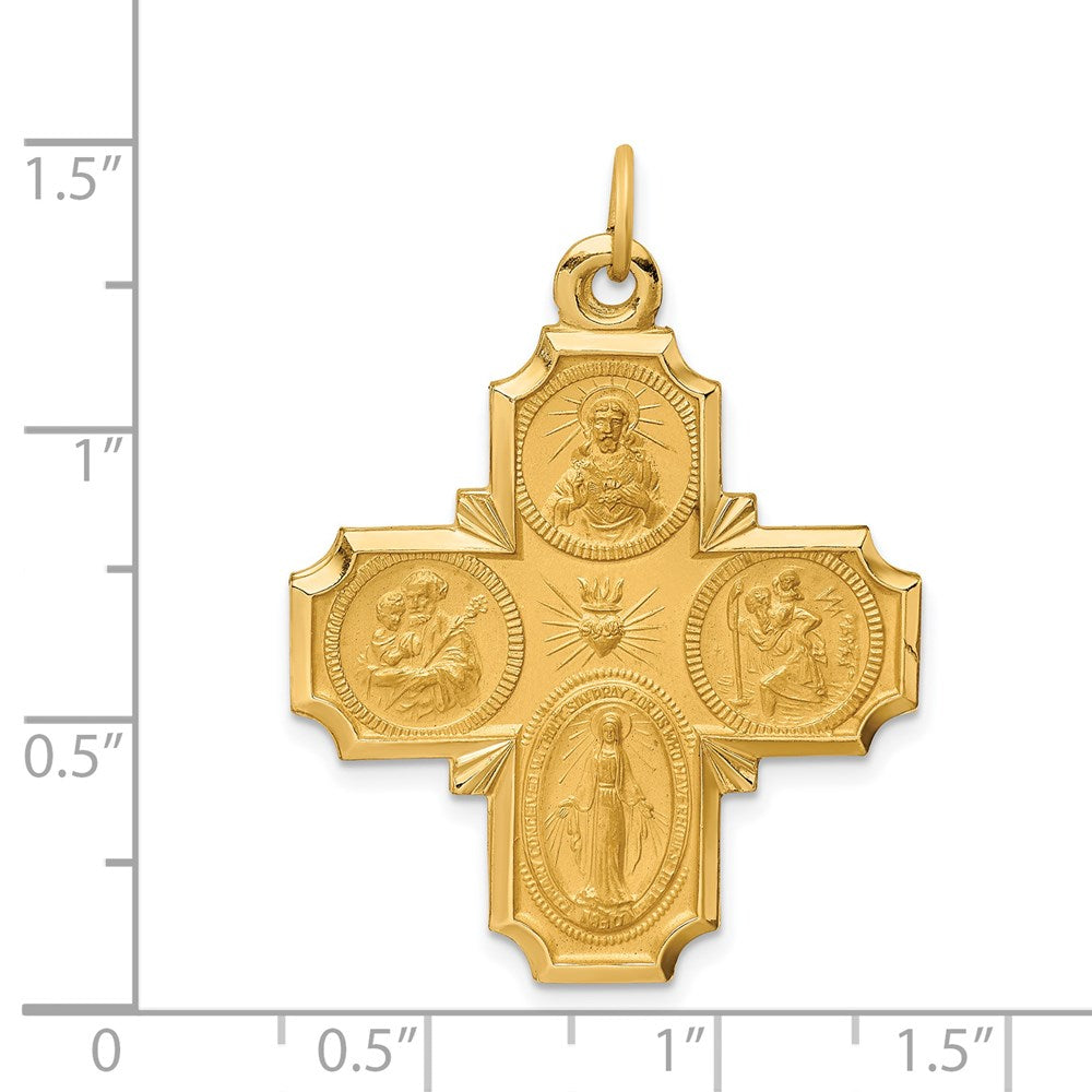 14k Yellow Gold 28 mm Solid Polished/Satin Large 4-Way Medal (5.84 grams)