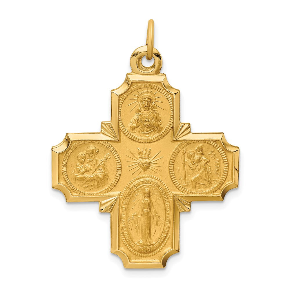 14k Yellow Gold 28 mm Solid Polished/Satin Large 4-Way Medal (5.84 grams)