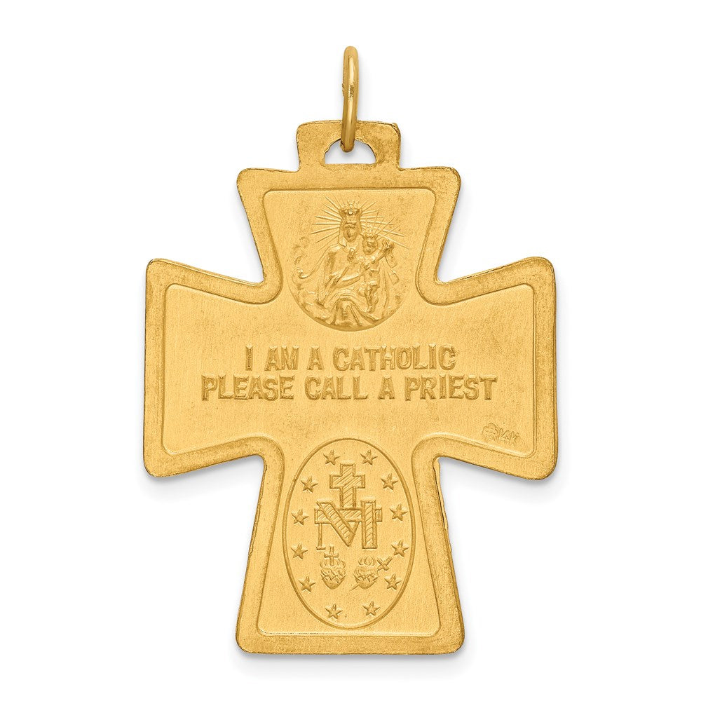 14k Yellow Gold 23 mm Solid Polished/Satin Large 4-Way Medal Cross (4.99 grams)
