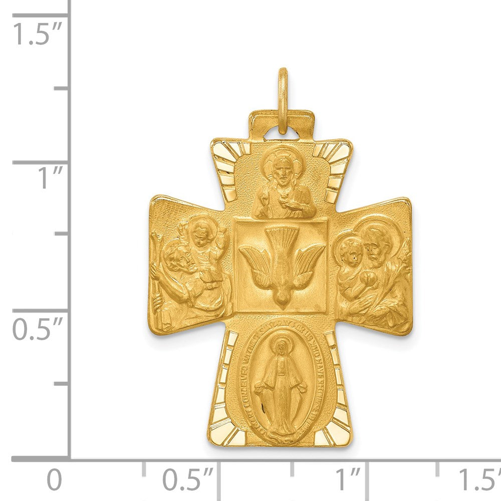 14k Yellow Gold 23 mm Solid Polished/Satin Large 4-Way Medal Cross (4.99 grams)