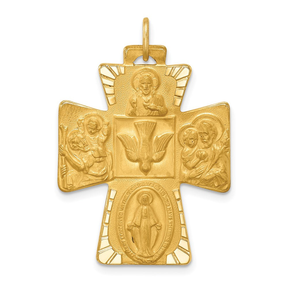 14k Yellow Gold 23 mm Solid Polished/Satin Large 4-Way Medal Cross (4.99 grams)