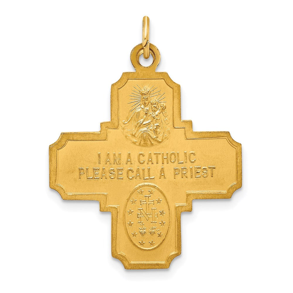 14k Yellow Gold 23.5 mm Solid Polished/Satin Medium 4-Way Medal (2.96 grams)
