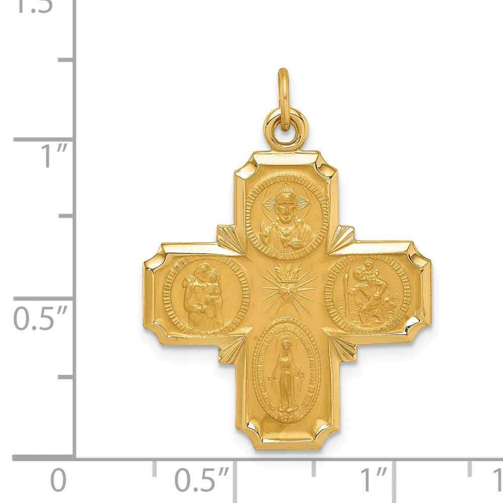 14k Yellow Gold 23.5 mm Solid Polished/Satin Medium 4-Way Medal (2.96 grams)