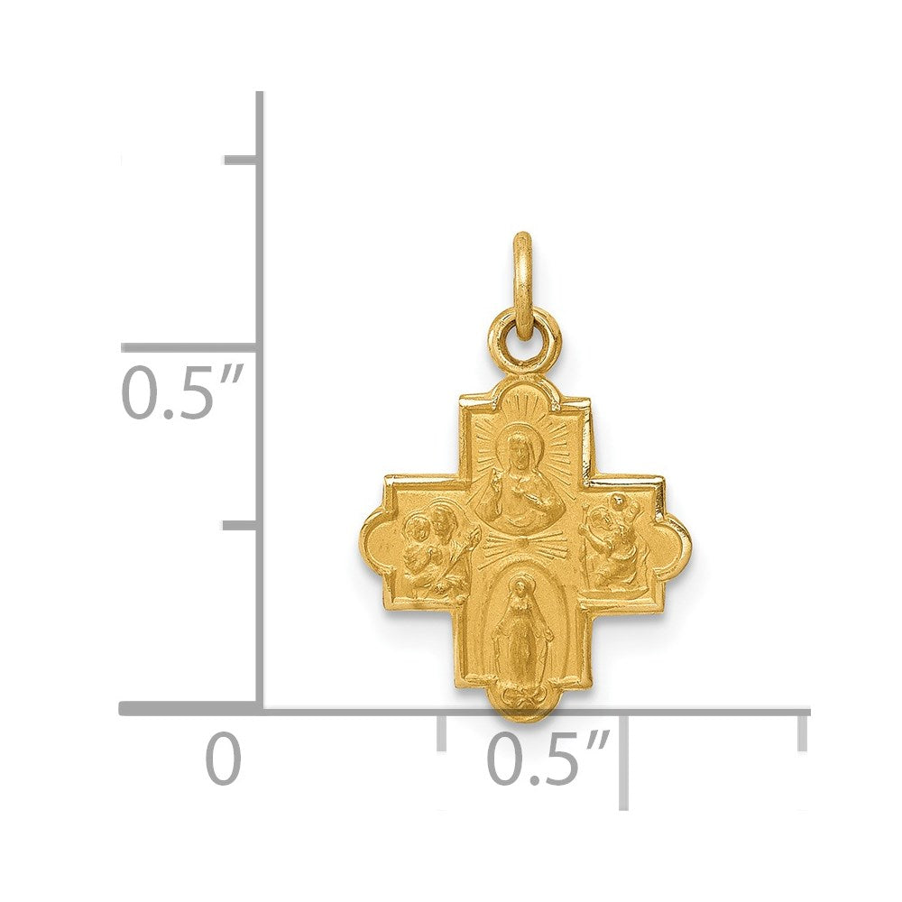 14k Yellow Gold 12 mm Solid Satin Small 4-Way Medal (0.67 grams)