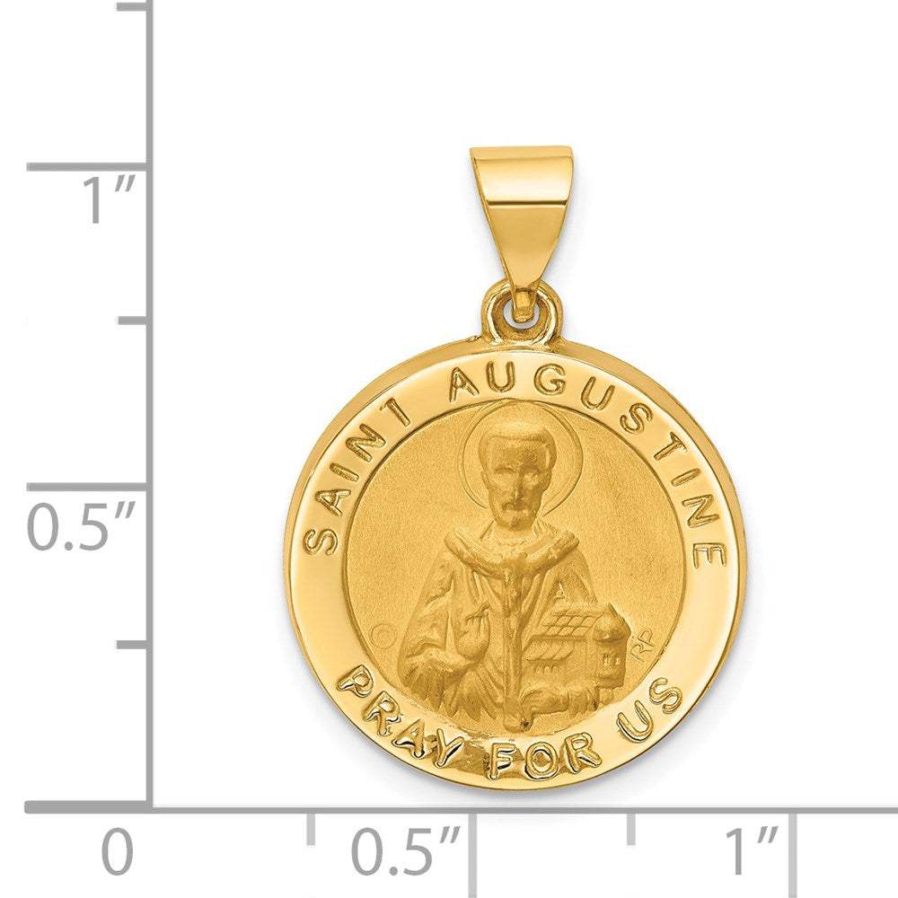 14k Yellow Gold 19 mm Hollow Polished/Satin Round St. Augustine Medal (1.43 grams)