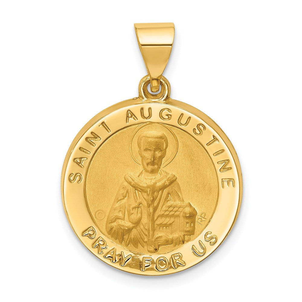 14k Yellow Gold 19 mm Hollow Polished/Satin Round St. Augustine Medal (1.43 grams)