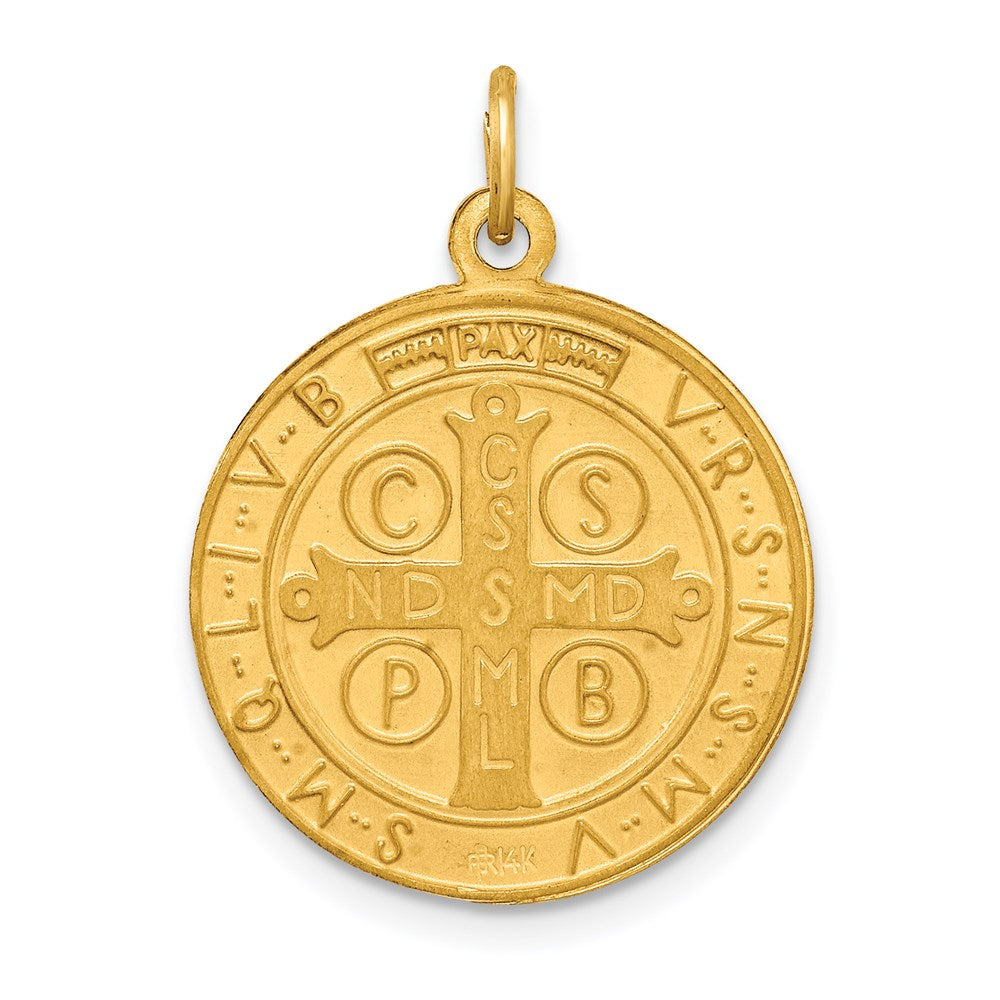 14k Yellow Gold 18 mm Solid Polished/Satin Round Reversible St. Benedict Medal (2.7 grams)