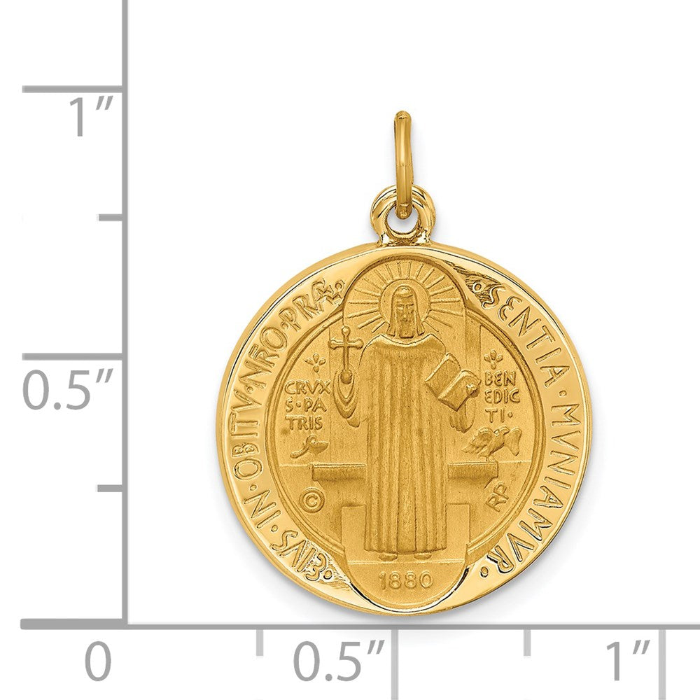 14k Yellow Gold 18 mm Solid Polished/Satin Round Reversible St. Benedict Medal (2.7 grams)