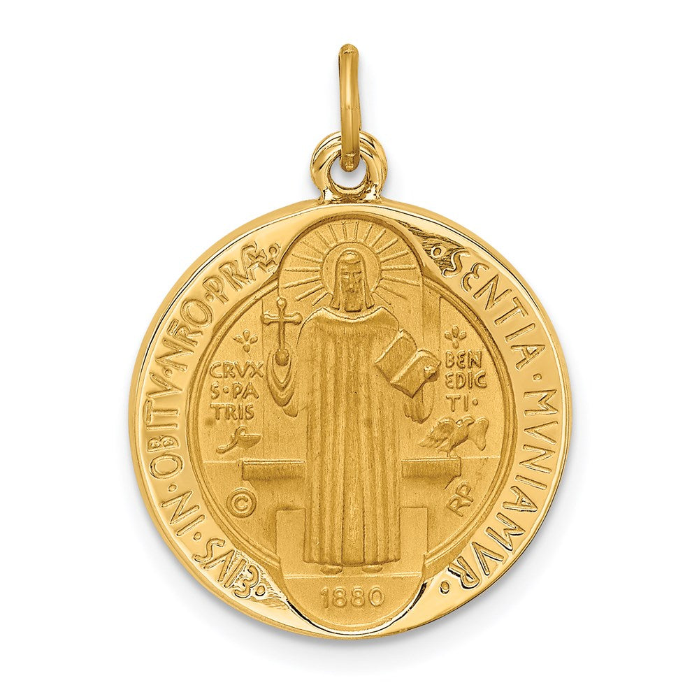 14k Yellow Gold 18 mm Solid Polished/Satin Round Reversible St. Benedict Medal