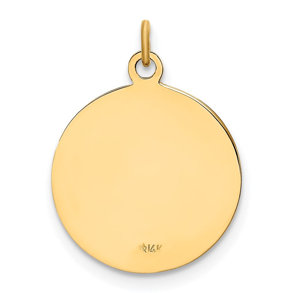 14k Yellow Gold 15 mm Solid Polished/Satin Small Round St. Christopher Medal (1.1 grams)