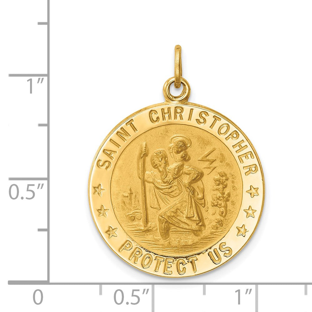14k Yellow Gold 22 mm Solid Polished/Satin Medium Round St. Christopher Medal (3.03 grams)