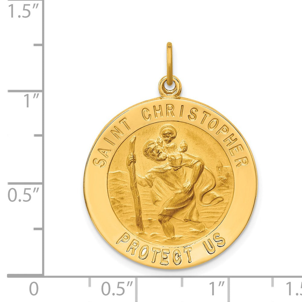 14k Yellow Gold 24.5 mm Solid Polished/Satin Large Round St. Christopher Medal (5.59 grams)