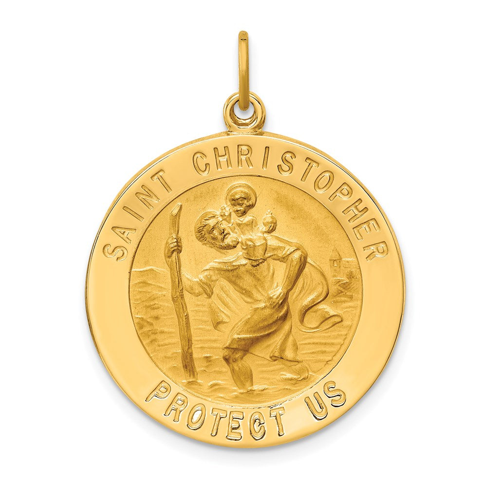 14k Yellow Gold 24.5 mm Solid Polished/Satin Large Round St. Christopher Medal (5.59 grams)