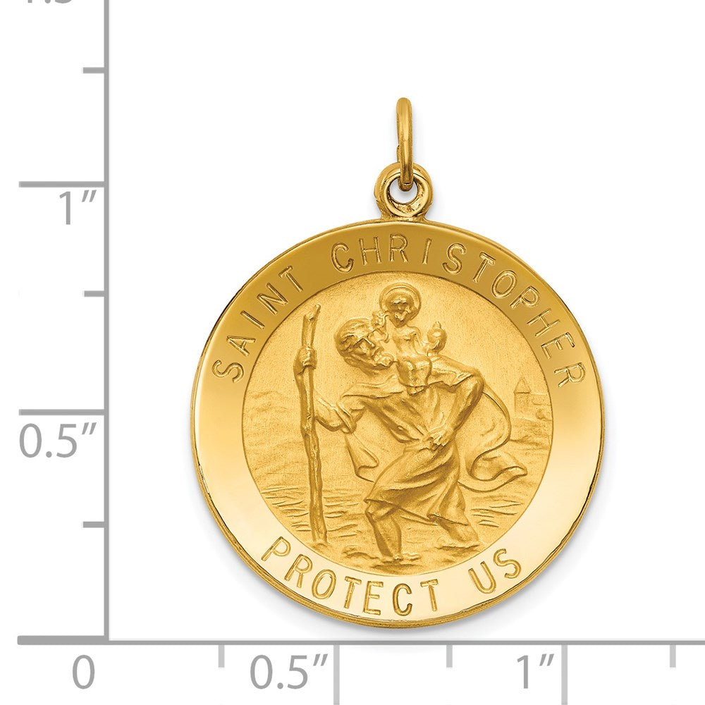 14k Yellow Gold 23.5 mm Solid Polished/Satin Medium Round St. Christopher Medal (4.17 grams)