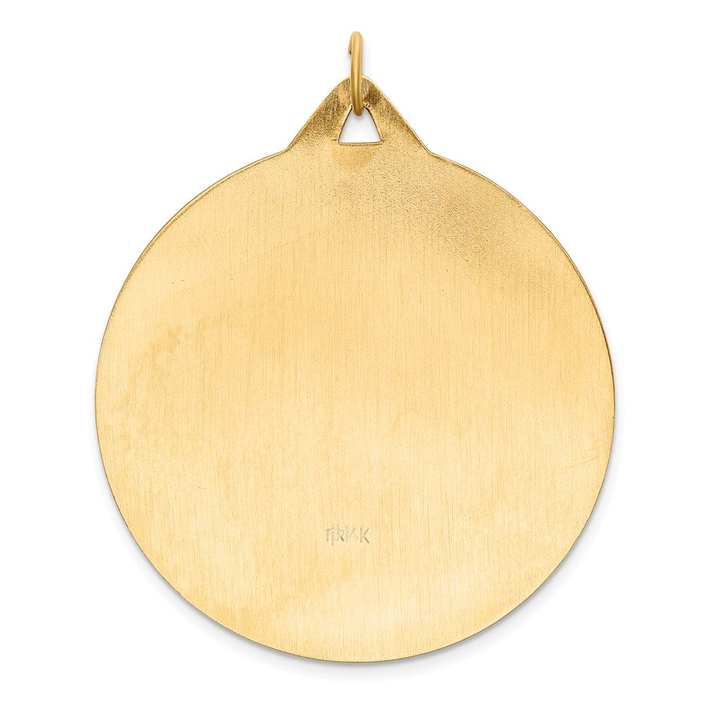 14k Yellow Gold 37 mm Solid Polished/Satin Extra Large Round St. Christopher Medal (6.37 grams)