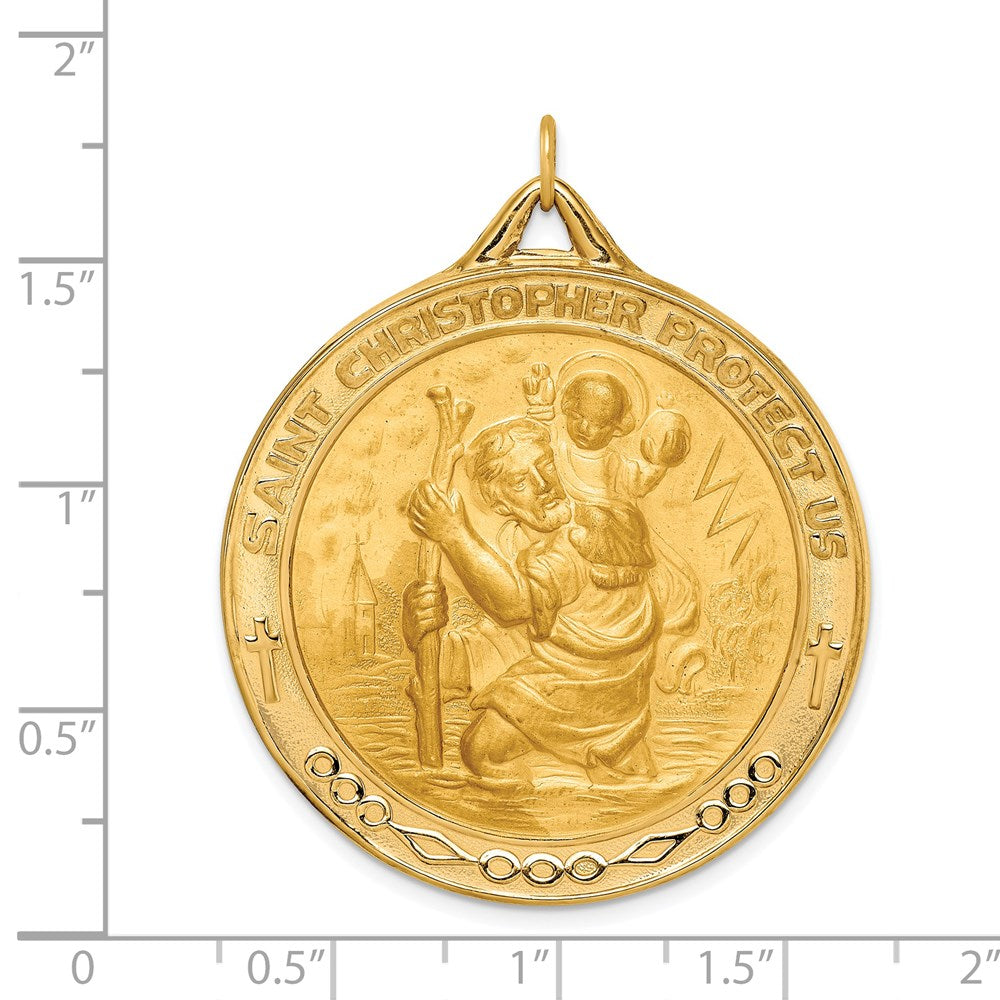 14k Yellow Gold 37 mm Solid Polished/Satin Extra Large Round St. Christopher Medal (6.37 grams)