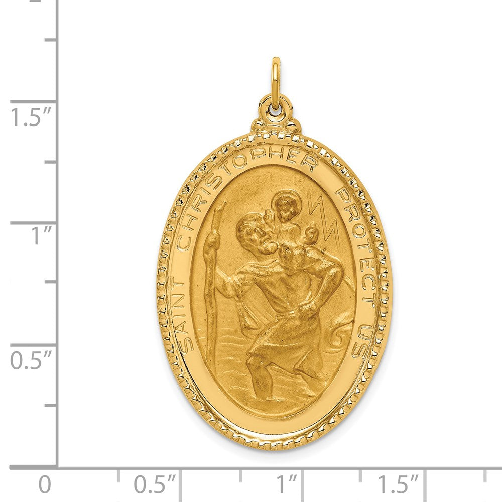 14k Yellow Gold 25 mm Solid Polished/Satin Beaded Edge St. Christopher Medal (8.61 grams)
