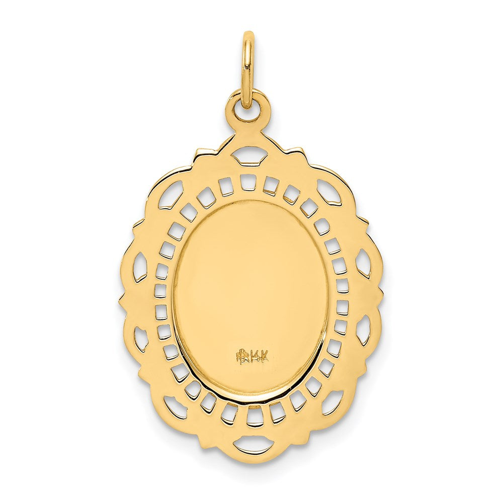 14k Yellow Gold 17.6 mm Solid Polished/Satin Medium Fancy Pierced Oval St. Christopher Medal (1.73 grams)