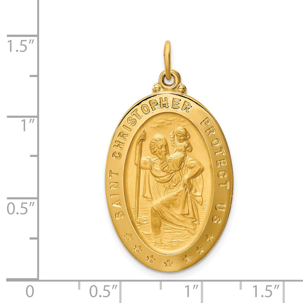14k Yellow Gold 20.2 mm Solid Polished/Satin Large Oval St. Christopher Medal (4.61 grams)