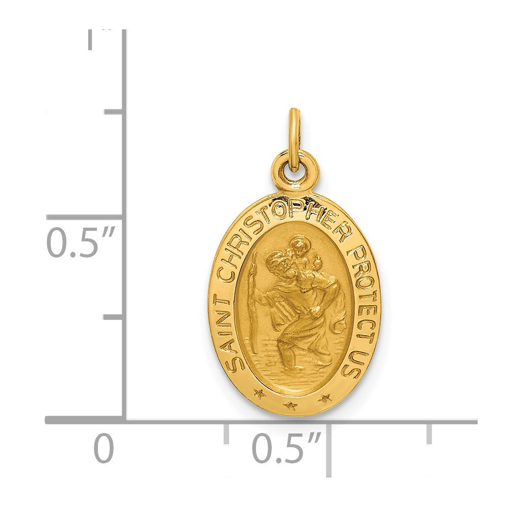 14k Yellow Gold 11.4 mm Solid Polished/Satin Extra Small Oval St. Christopher Medal (0.96 grams)