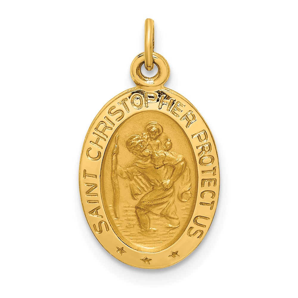14k Yellow Gold 11.4 mm Solid Polished/Satin Extra Small Oval St. Christopher Medal (0.96 grams)