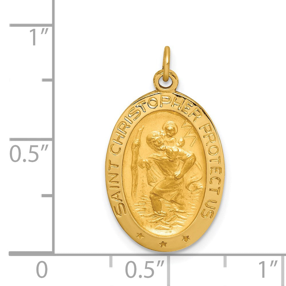 14k Yellow Gold 13.75 mm Solid Polished/Satin Small Oval St. Christopher Medal (1.62 grams)