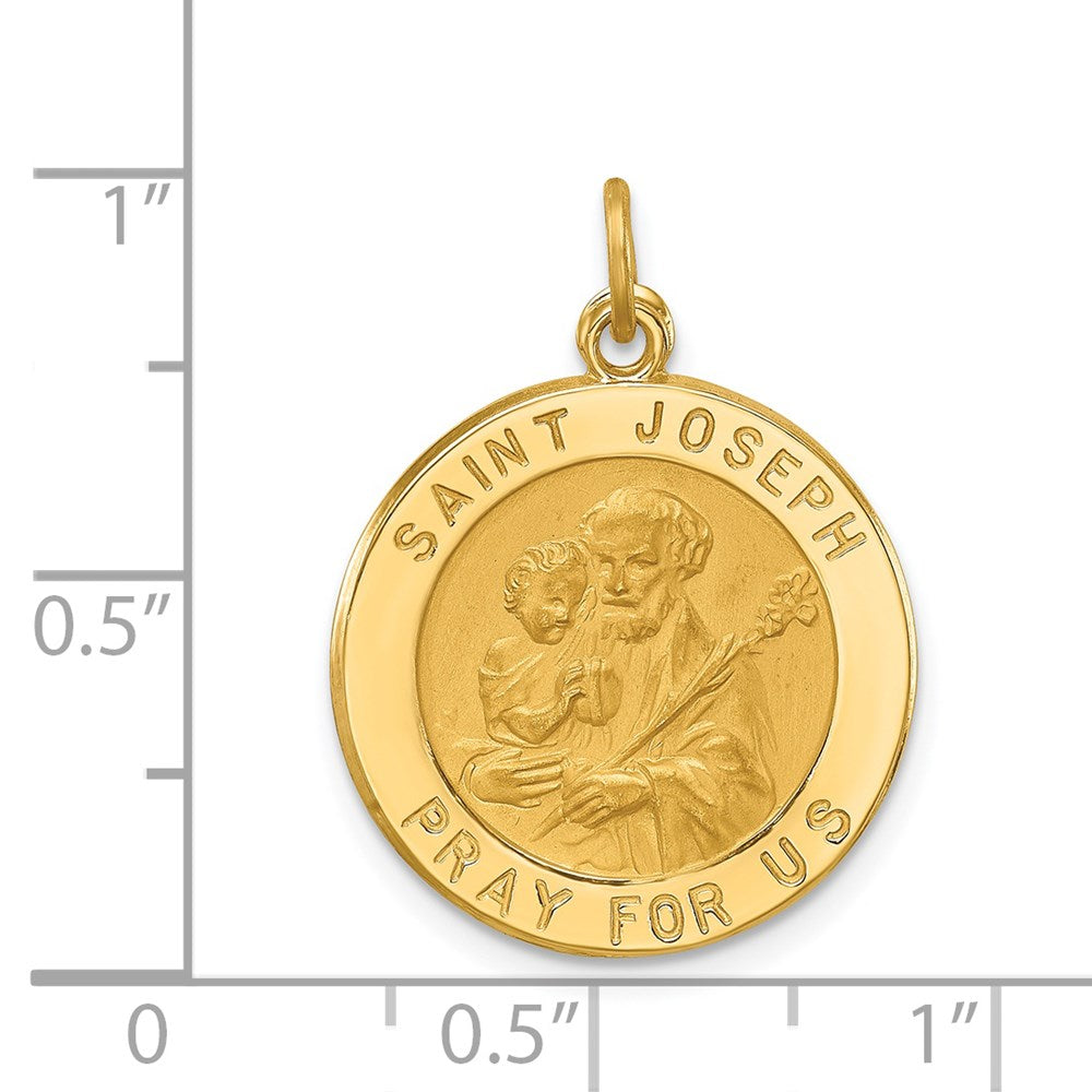 14k Yellow Gold 19 mm Solid Polished/Satin Small Round St. Joseph Medal (1.95 grams)