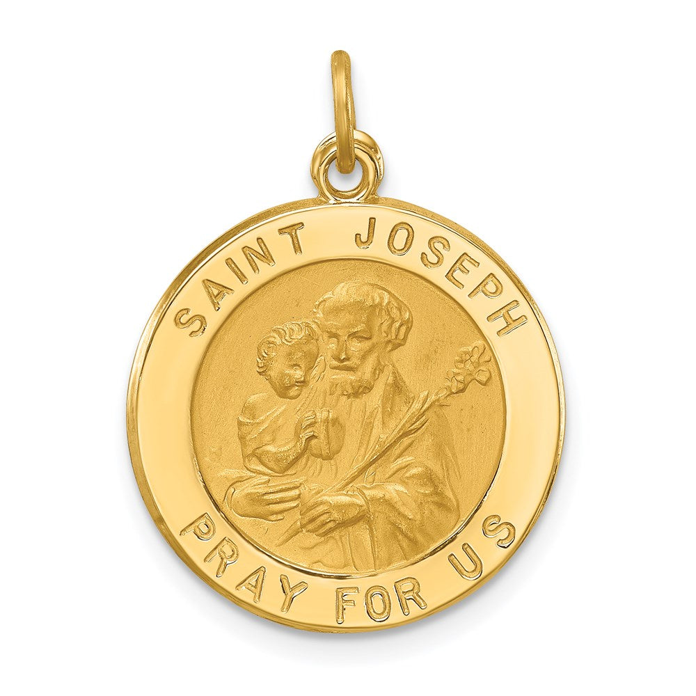 14k Yellow Gold 19 mm Solid Polished/Satin Small Round St. Joseph Medal (1.95 grams)