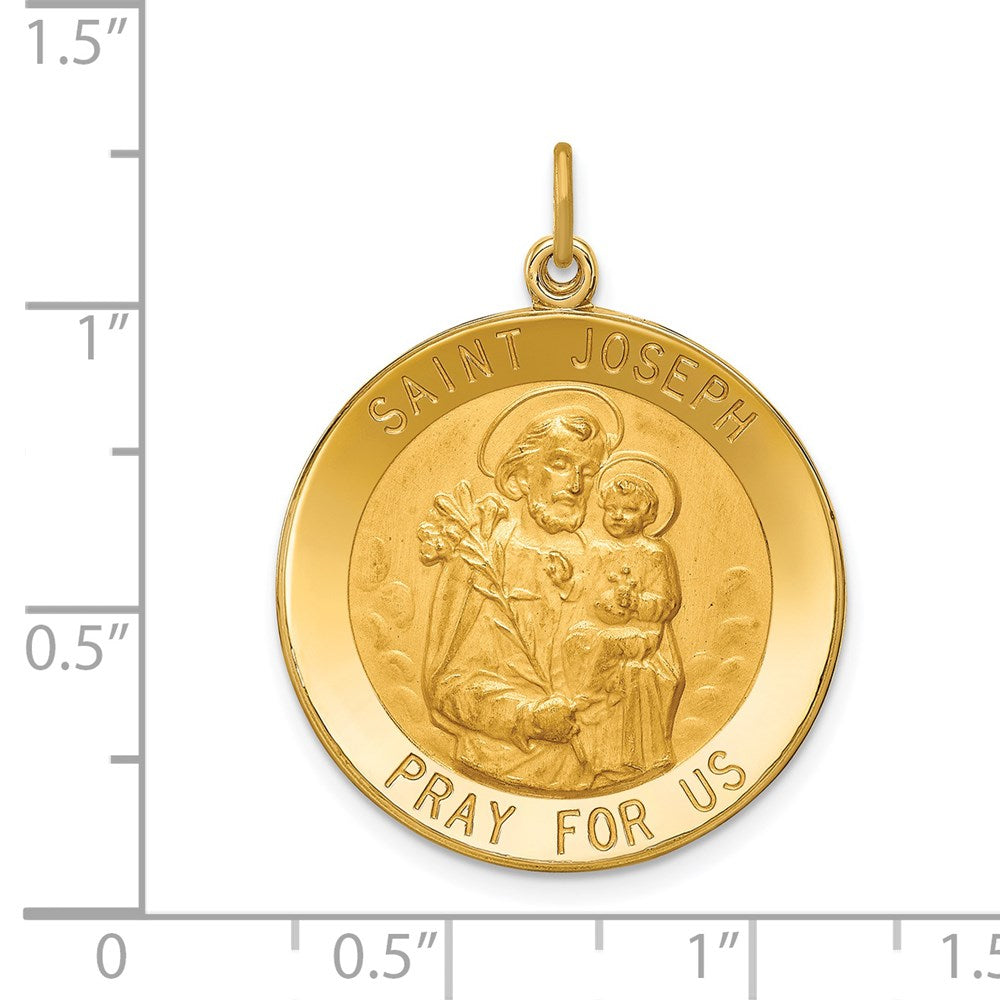 14k Yellow Gold 24 mm Solid Polished/Satin Large Round St. Joseph Medal (4.48 grams)