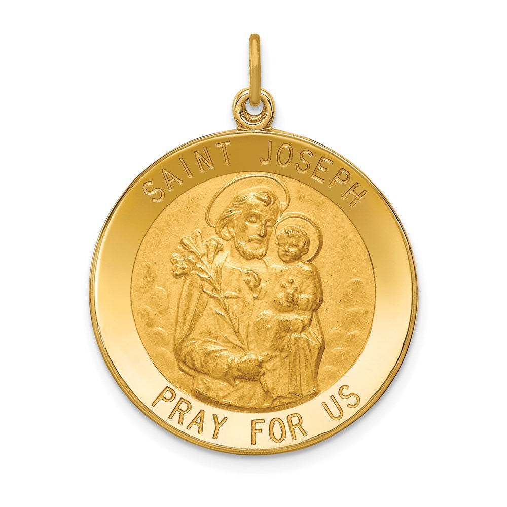 14k Yellow Gold 24 mm Solid Polished/Satin Large Round St. Joseph Medal (4.48 grams)