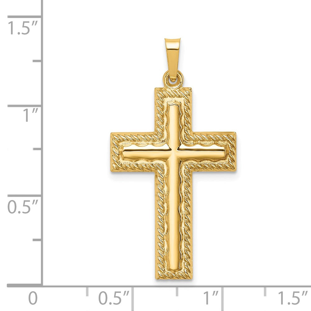 14k Yellow Gold 18.5 mm Hollow Polished Rope Edge Latin Cross (1.22 grams)