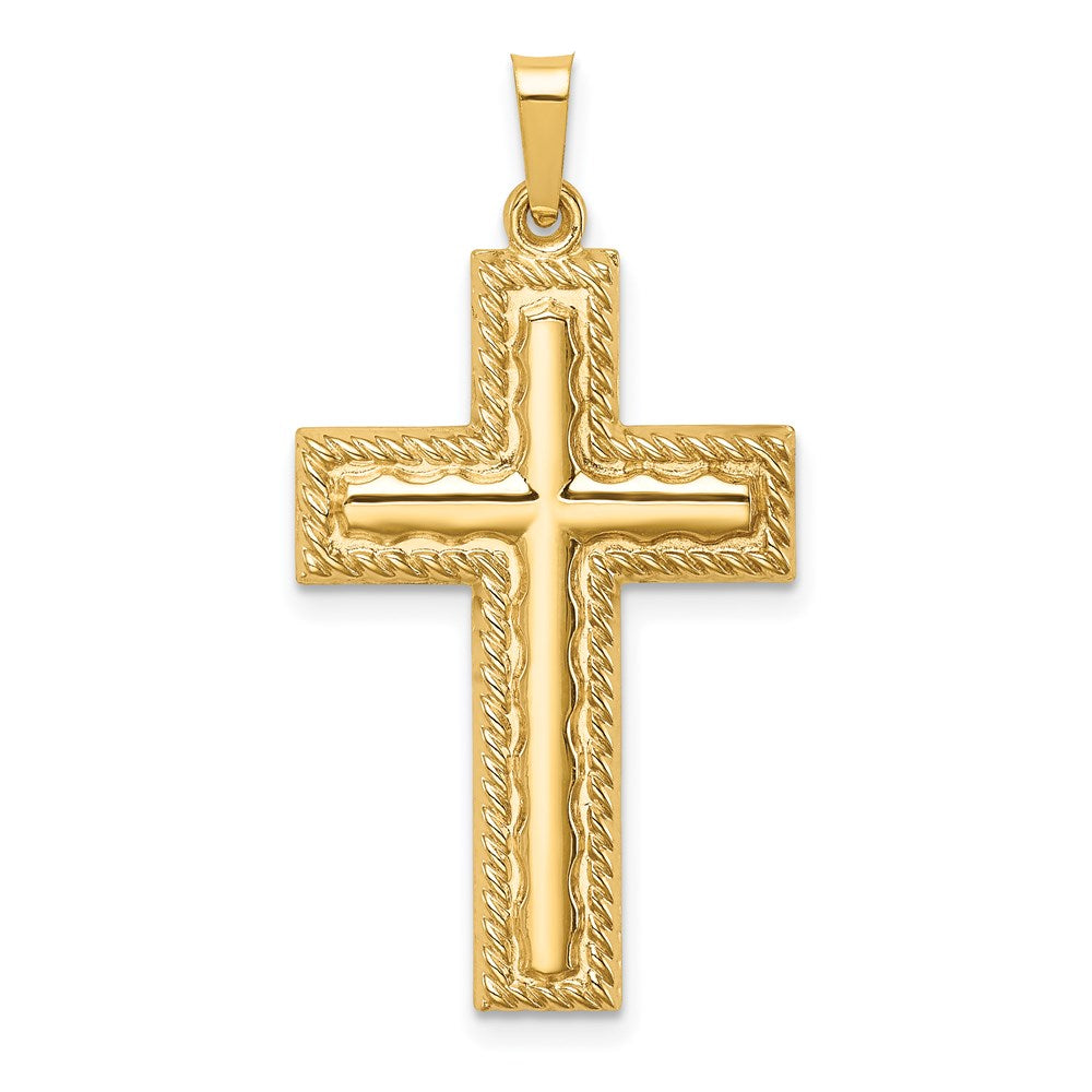 14k Yellow Gold 18.5 mm Hollow Polished Rope Edge Latin Cross (1.22 grams)