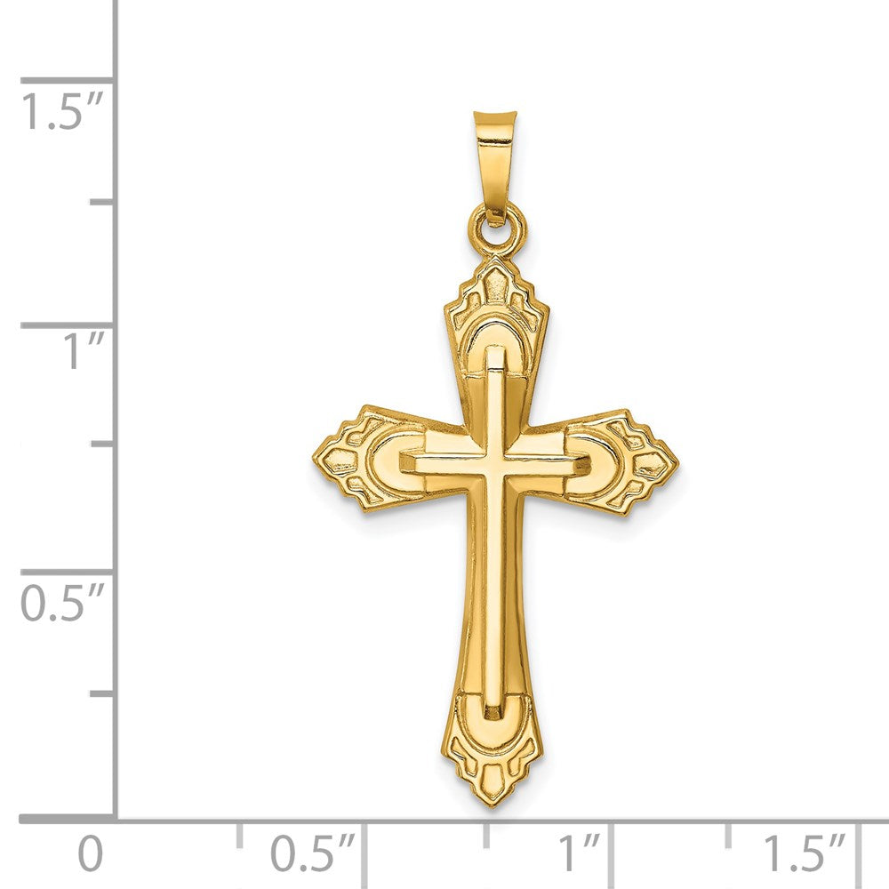 14k Yellow Gold 19.25 mm Hollow Polished Fleur de Lis Cross (0.82 grams)