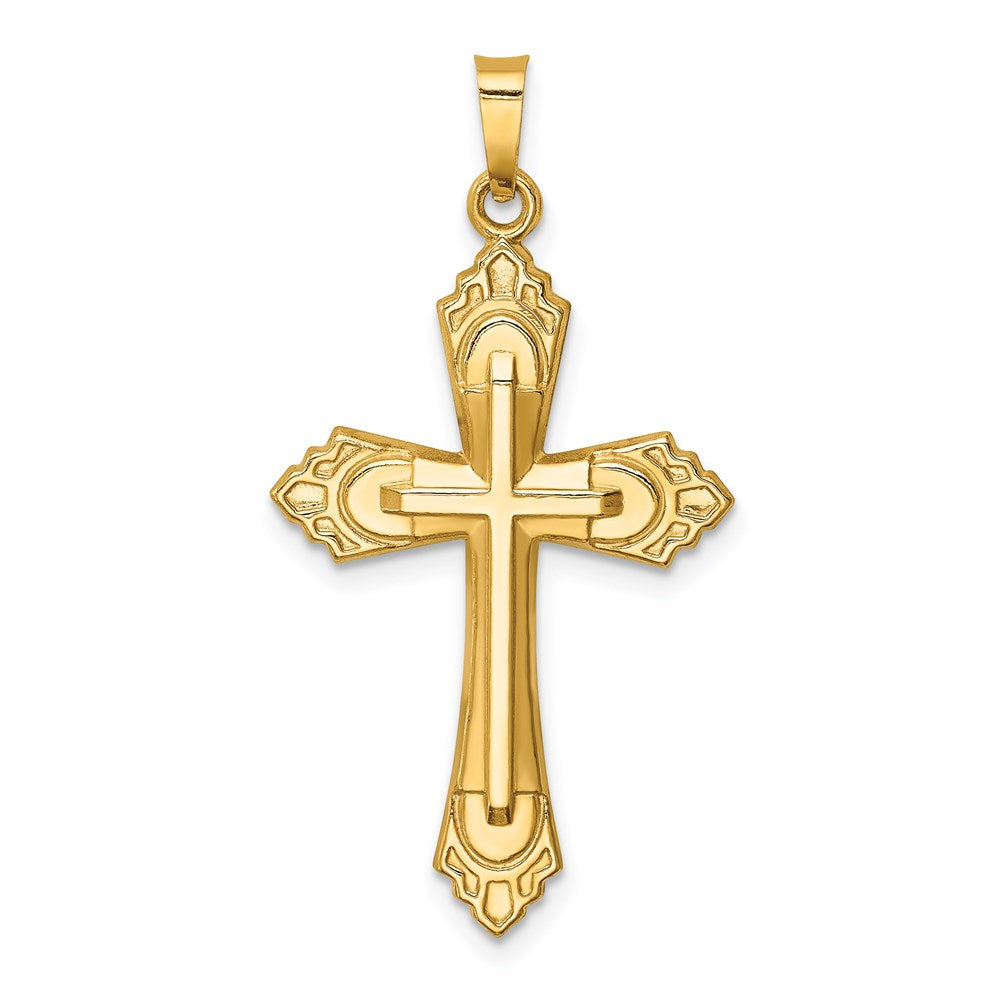 14k Yellow Gold 19.25 mm Hollow Polished Fleur de Lis Cross (0.82 grams)