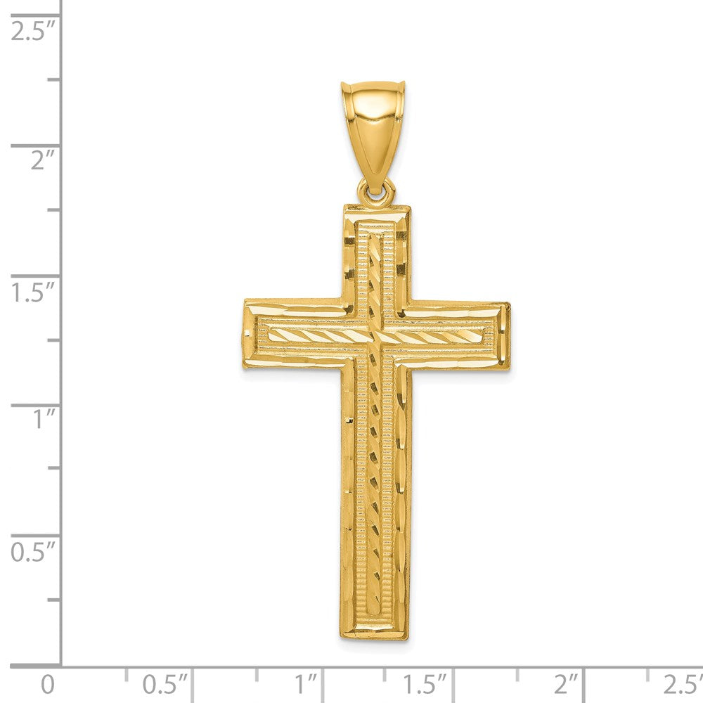 14k Yellow Gold 26.35 mm Diamond-cut Cross Pendant (3.35 grams)