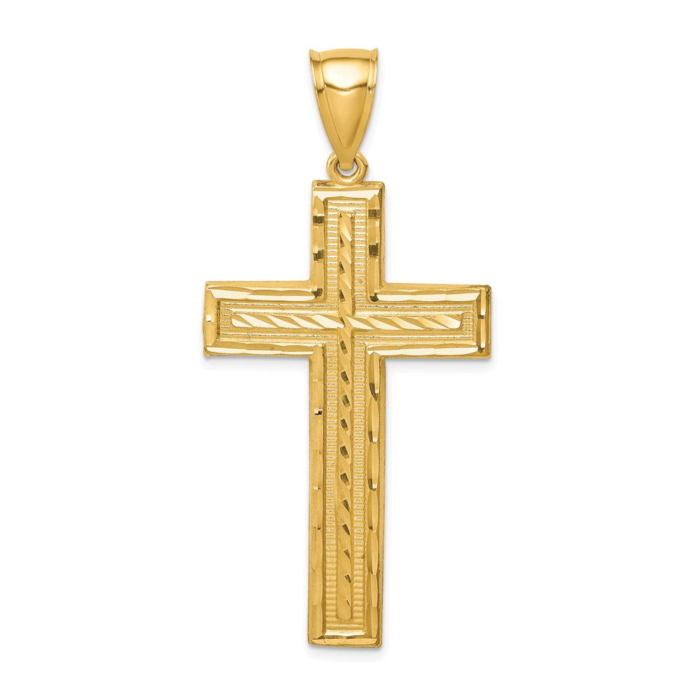 14k Yellow Gold 26.35 mm Diamond-cut Cross Pendant (3.35 grams)