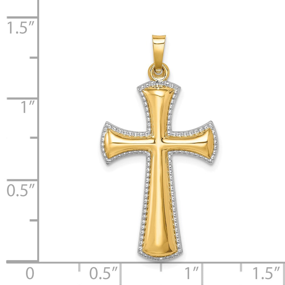14k Yellow & Rhodium 18.7 mm Beaded Edge Cross (1.24 grams)