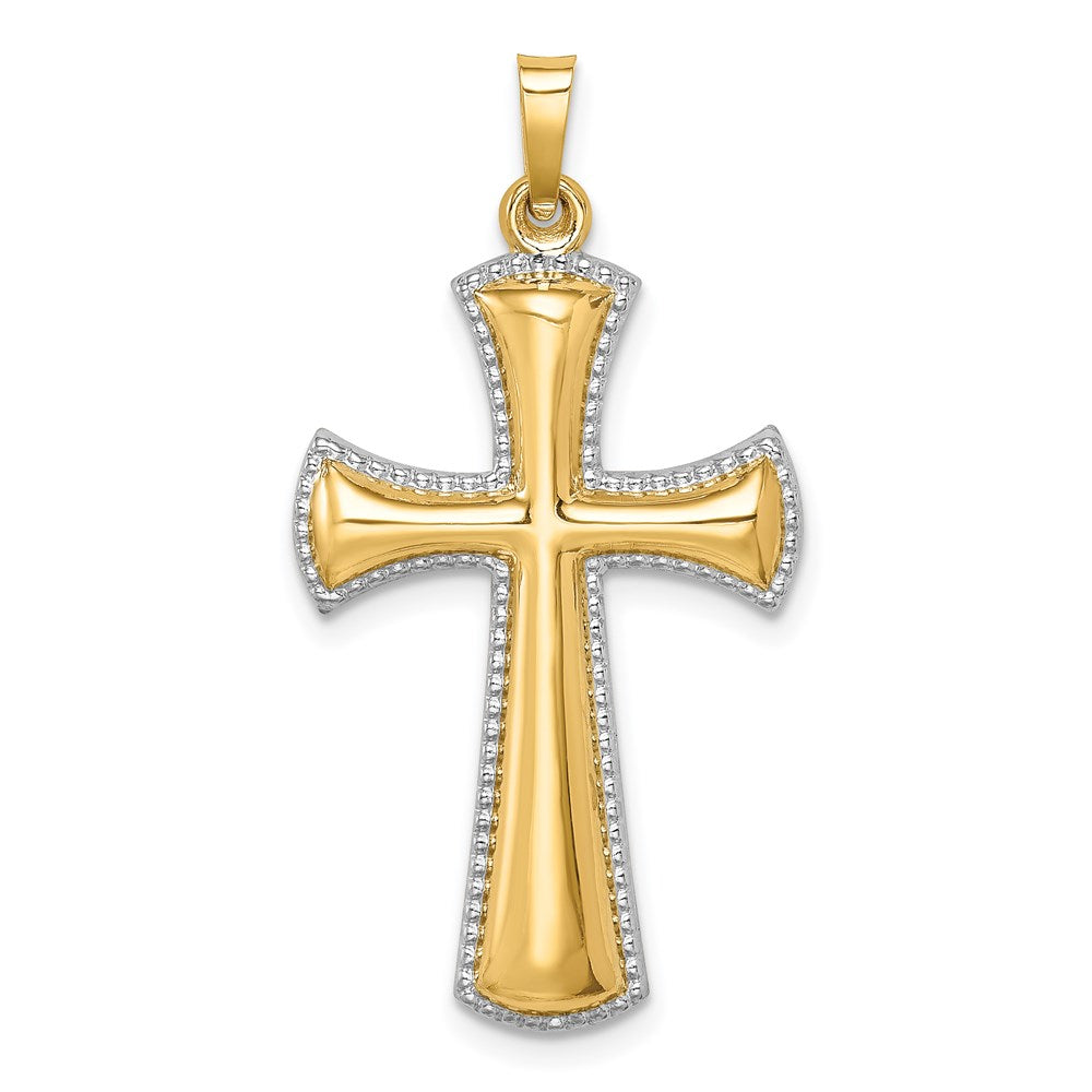 14k Yellow & Rhodium 18.7 mm Beaded Edge Cross (1.24 grams)