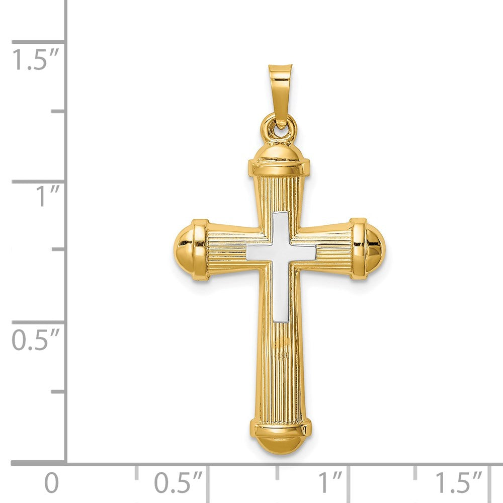 14k Two-tone Hollow Polished Cross w/Center Cross (1.1 grams)