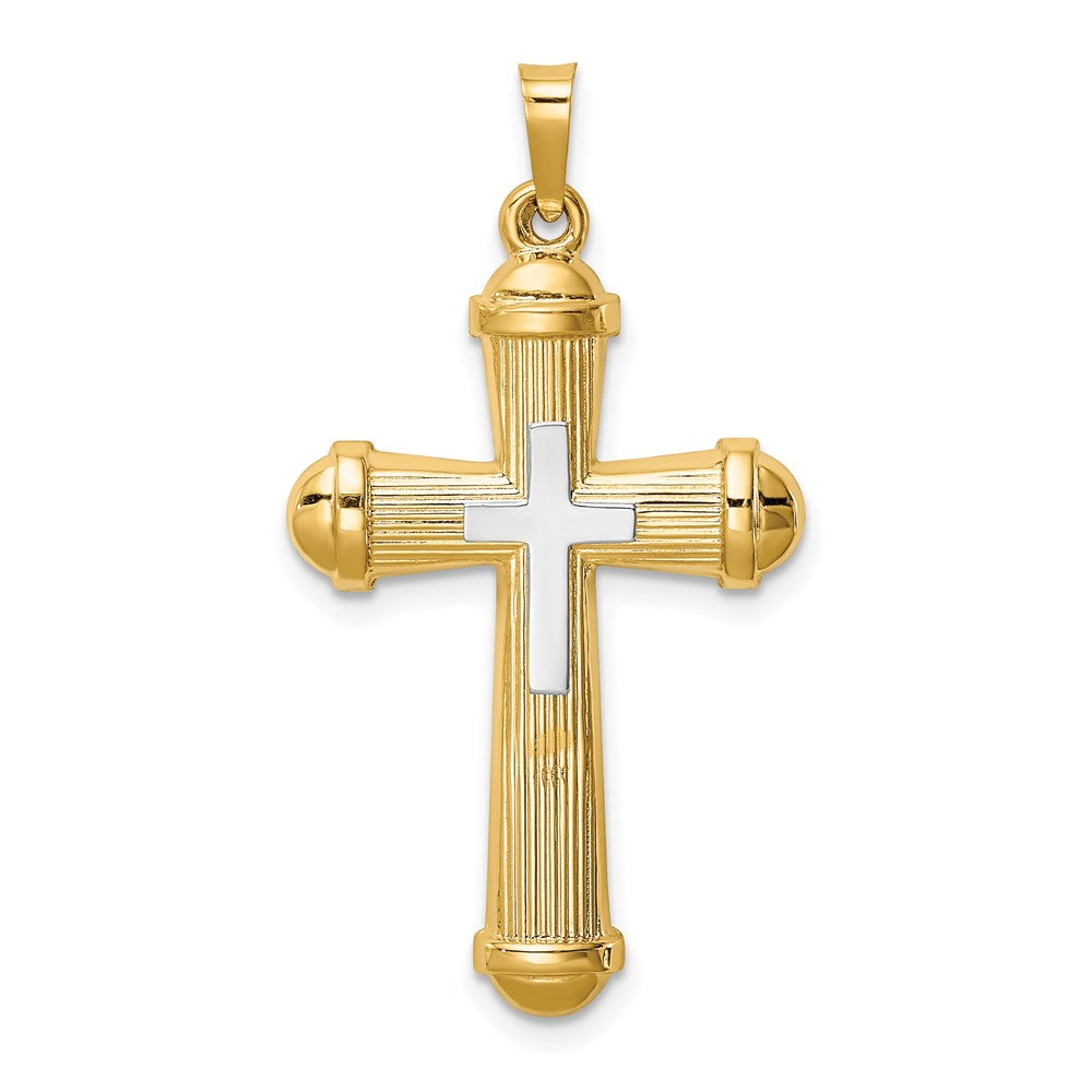 14k Two-tone Hollow Polished Cross w/Center Cross (1.1 grams)
