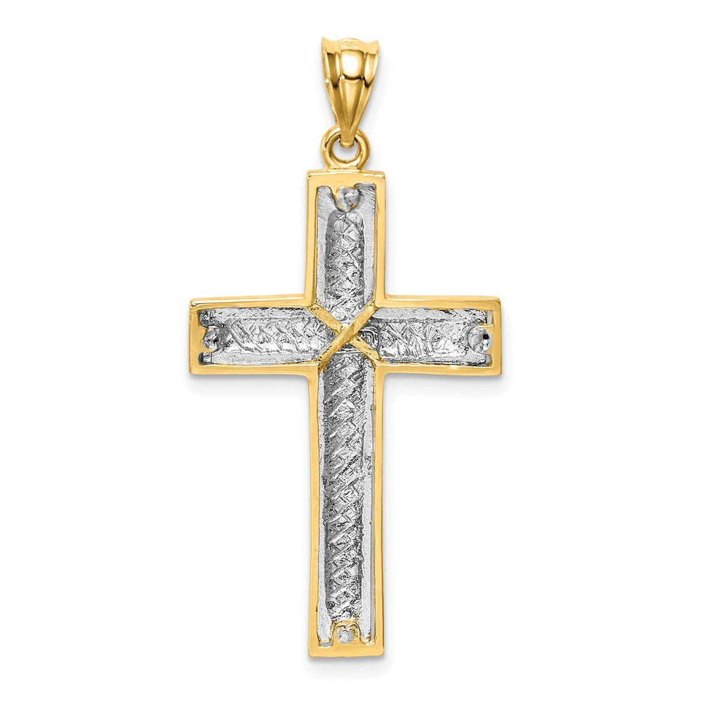 14k Two-tone 19.9 mm Two-tone Polished & Diamond-cut Cross Pendant (3.37 grams)