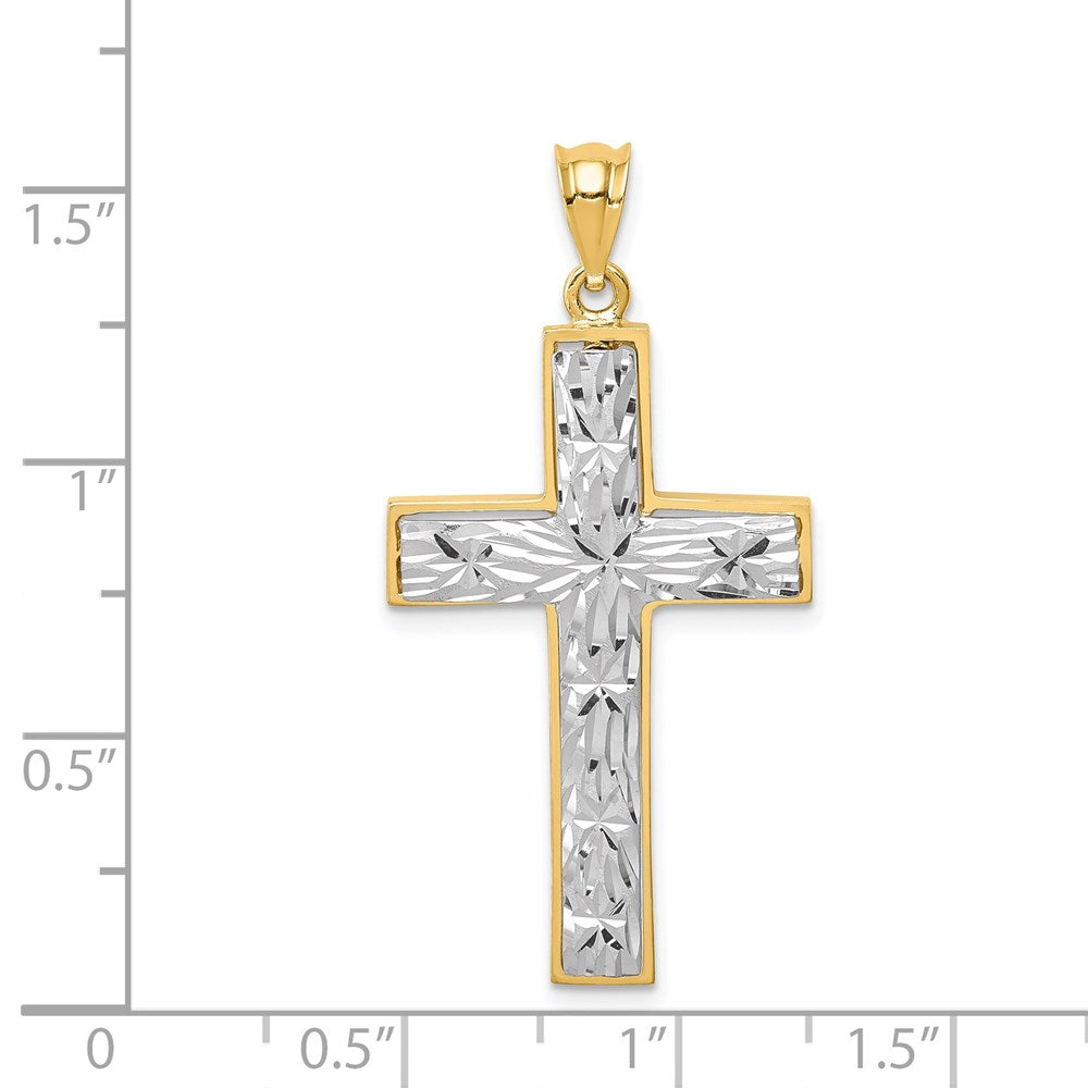 14k Two-tone 19.9 mm Two-tone Polished & Diamond-cut Cross Pendant (3.37 grams)