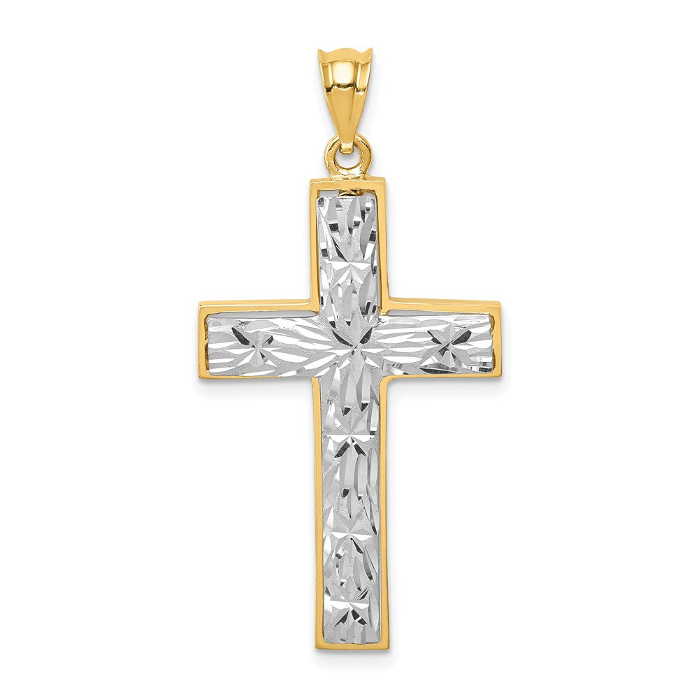 14k Two-tone 19.9 mm Two-tone Polished & Diamond-cut Cross Pendant (3.37 grams)
