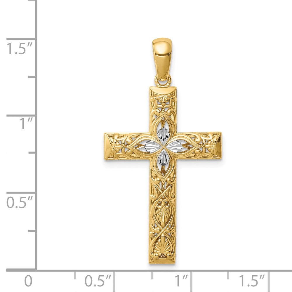 14k Yellow & Rhodium 20 mm D/C Cross Pendant (2.34 grams)
