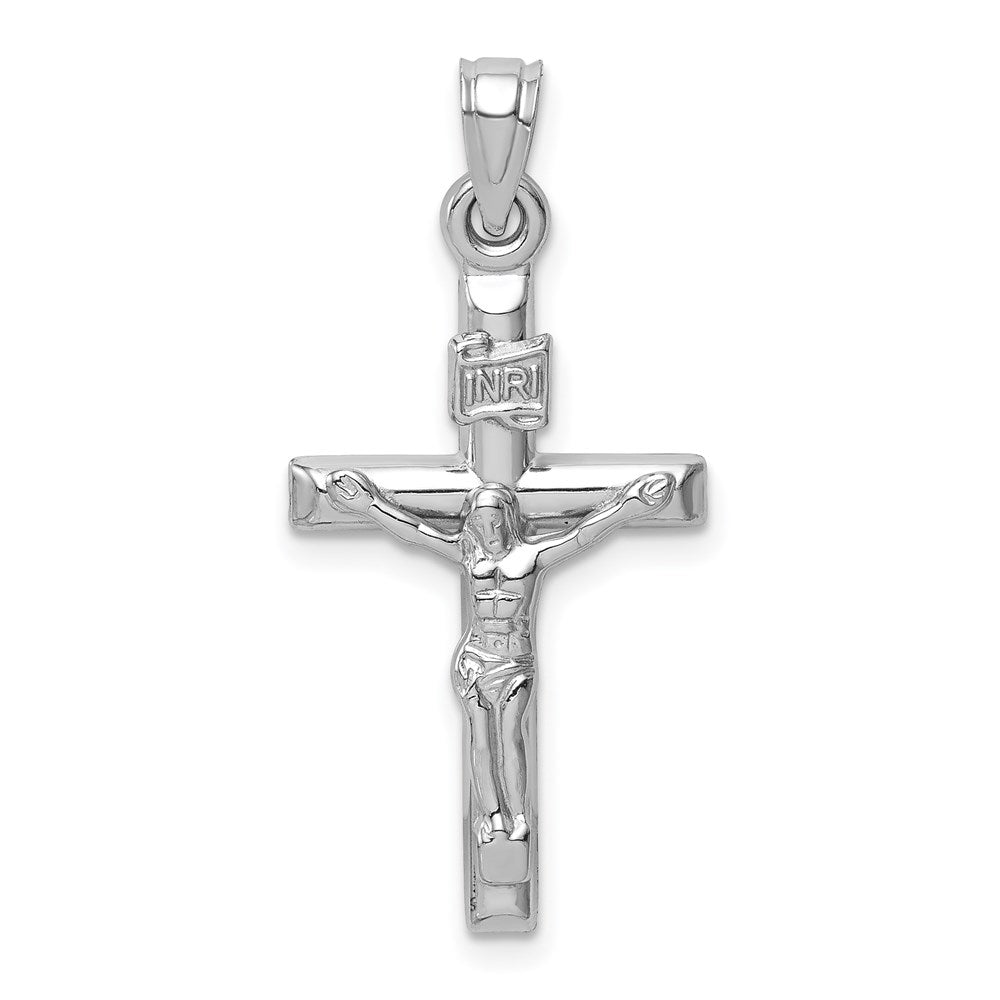 14k White Gold 15 mm Hollow Crucifix Pendant (0.85 grams)