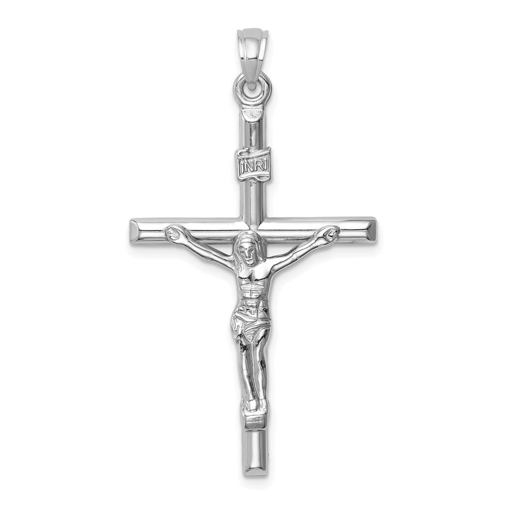 14k White Gold 24 mm Hollow Crucifix Pendant (1.3 grams)