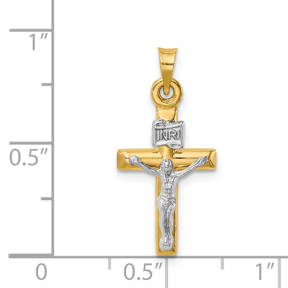14k Two-tone 11 mm Hollow Crucifix Pendant (0.53 grams)